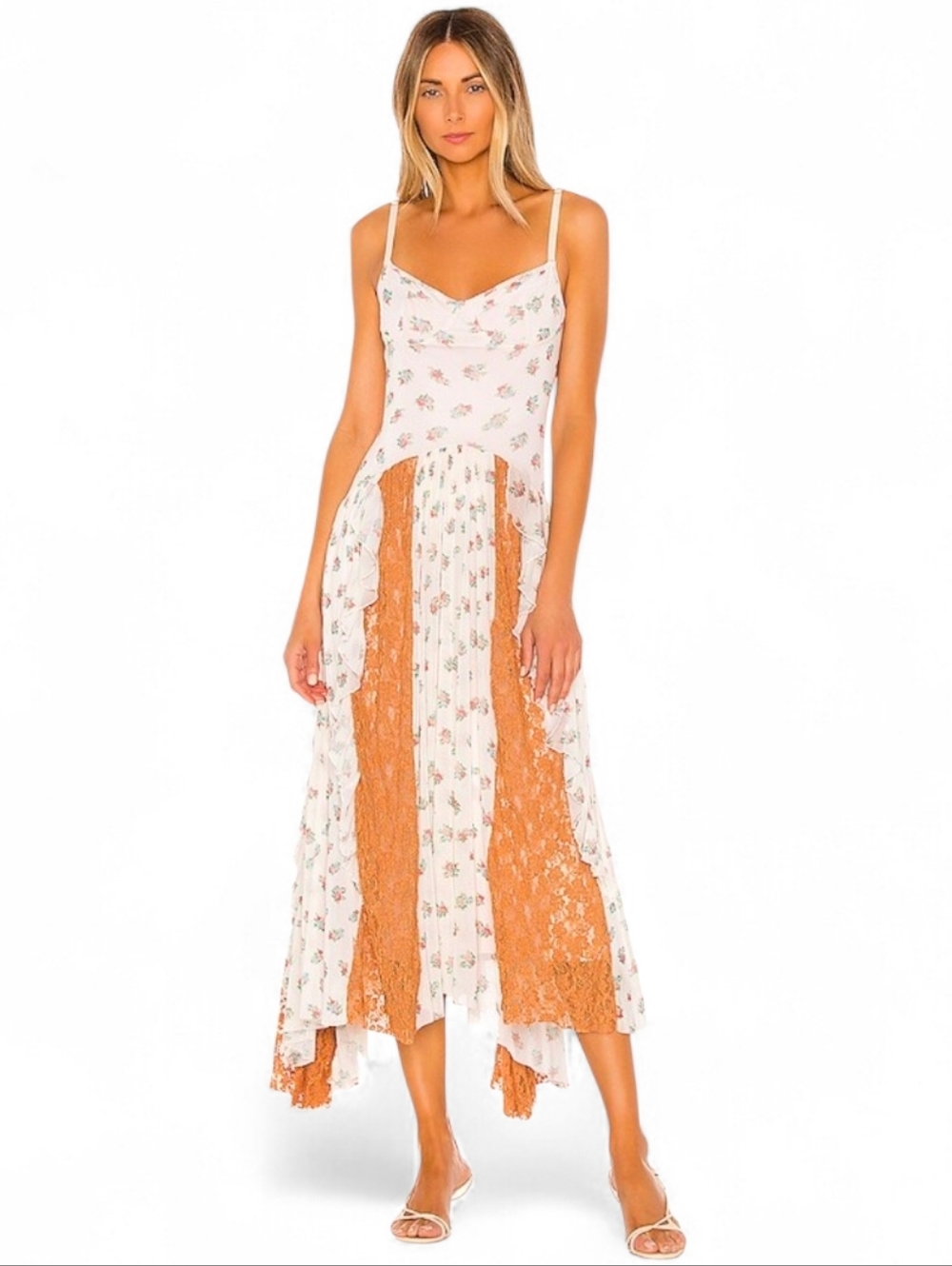 WE ARE HAH All Ruffled Up Floral Lace Insert Dress in Cheap Perfume - Medium